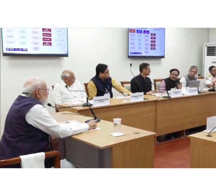 The PM inspected completed works and chaired a review meeting with officials.
