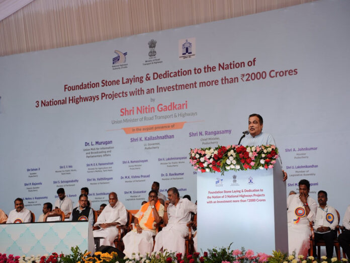 Nitin Gadkari inaugurates, lays foundation stone for 3 National Highway projects in Puducherry